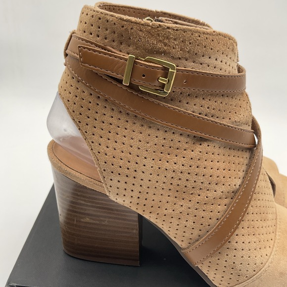 Franco Sarto Fantana Ankle Booties 8.5M Leather Open Toe Strappy Perforated Heel - Picture 8 of 16